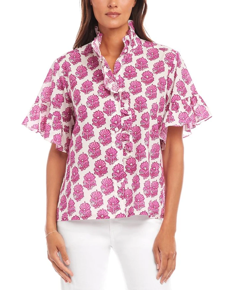 Short Sleeve Ruffle Trim Top