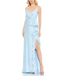 Mac Duggal V-Neck Spaghetti Strap Satin Gown