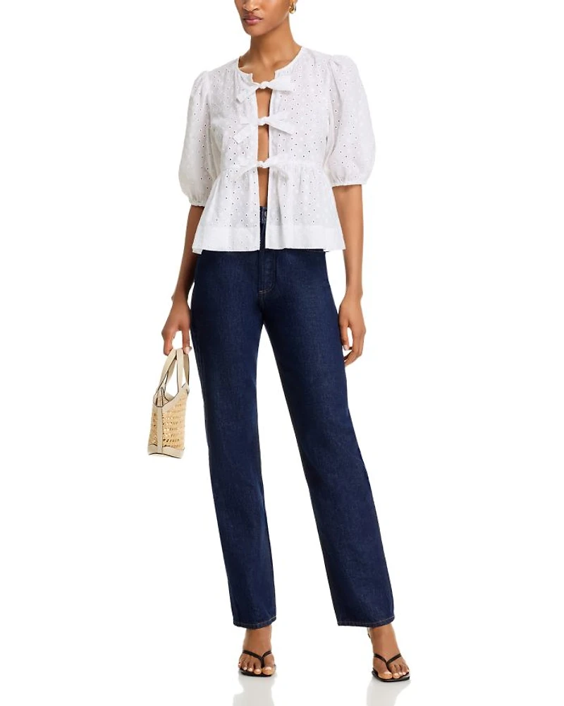 Paula Eyelet Tie Front Top