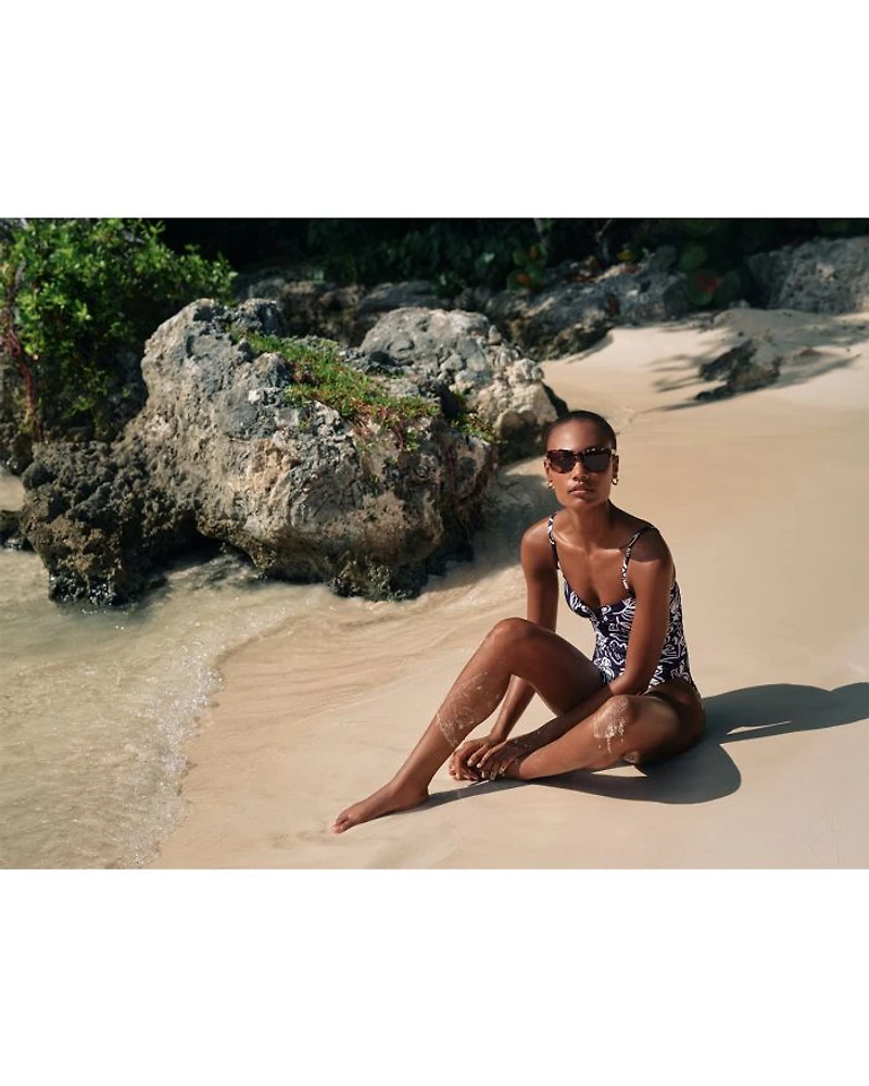 Printed Over The Shoulder One Piece Swimsuit