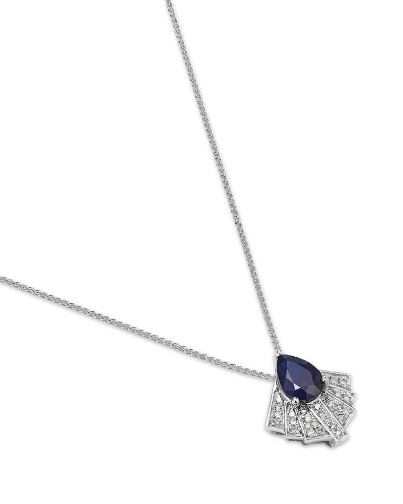 Blue Sapphire & Diamond Pendant Necklace in 14K White Gold