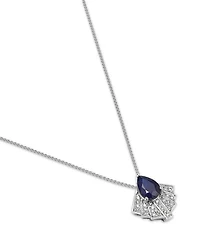 Blue Sapphire & Diamond Pendant Necklace in 14K White Gold