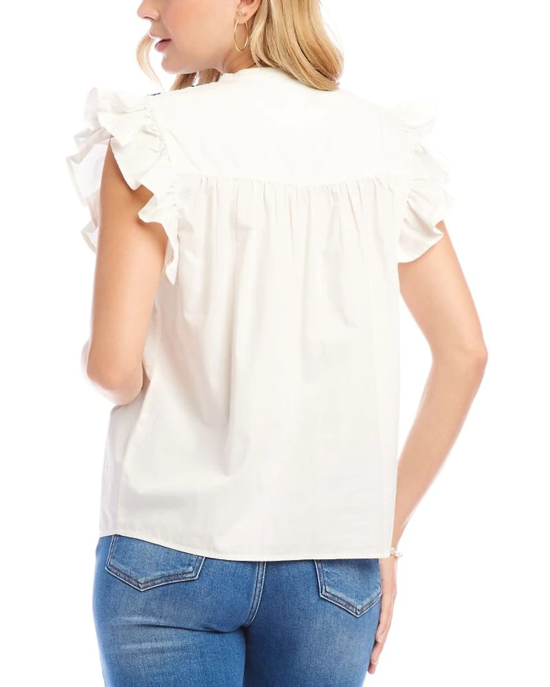 Embroidered Ruffled Top