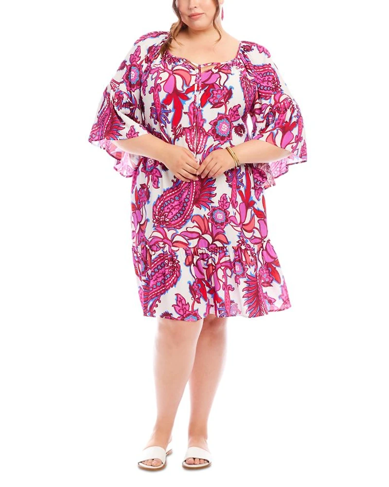 Paisley Flared Sleeve Ruffe Hem Dress