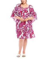 Paisley Flared Sleeve Ruffe Hem Dress