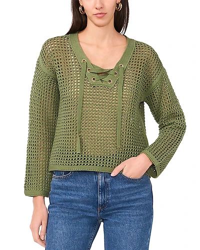 Vince Camuto Fish Net V Neck Sweater