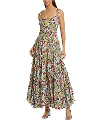 Ruffle Floral Sweetheart Neck Gown