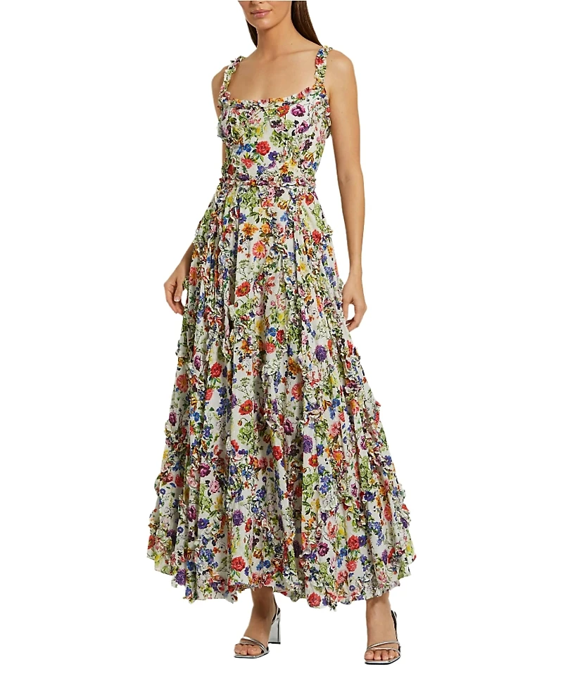 Mac Duggal Ruffle Floral Sweetheart Neck Gown
