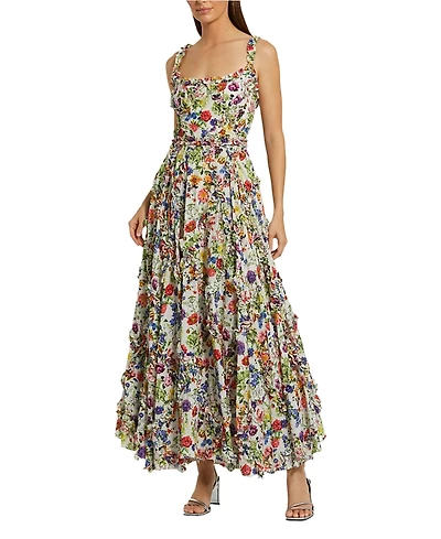 Mac Duggal Ruffle Floral Sweetheart Neck Gown