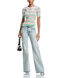 Removable Lace Collar Ribbed Knit Top