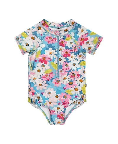 Deux par Deux Girls' Printed Short Sleeve One-Piece Swimsuit with Frills - Big Kid