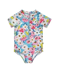 Deux par Deux Girls' Printed Short Sleeve One-Piece Swimsuit with Frills - Big Kid