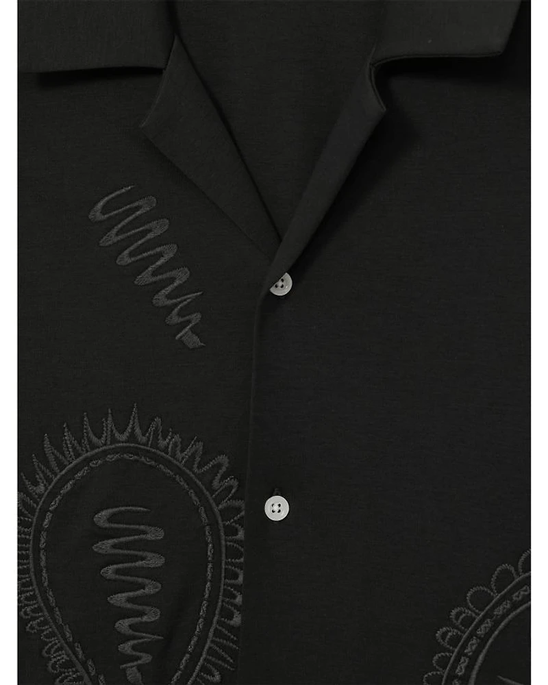 Short Sleeve Embroidered Paisley Camp Shirt