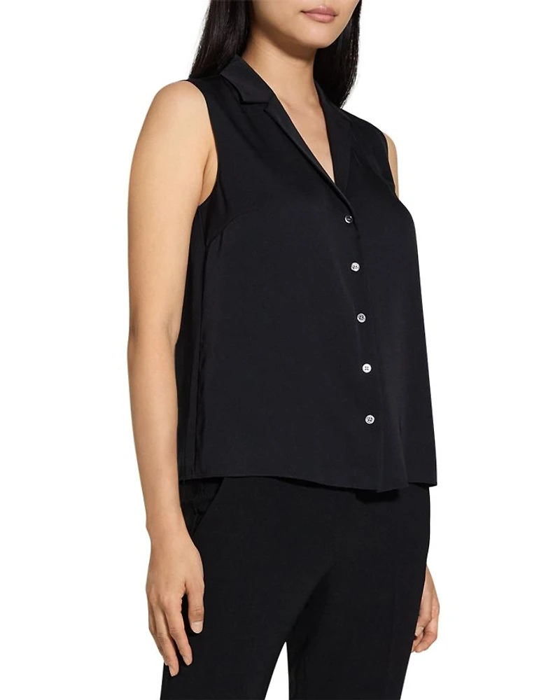 Sleeveless Button Front Silk Top