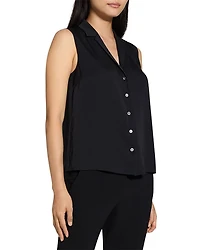 Sleeveless Button Front Silk Top