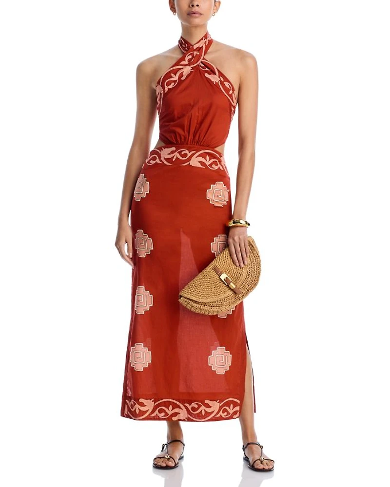 Printed Cut Out Halter Maxi Dress