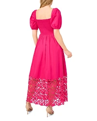 Puff Sleeve Combo Tiered Maxi Dress
