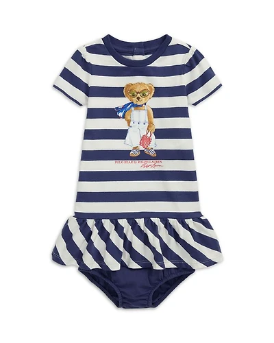 Girls' Striped Polo Bear Cotton Dress & Bloomer - Baby