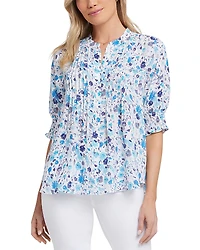 Nydj Floral Print Pleated Peasant Top