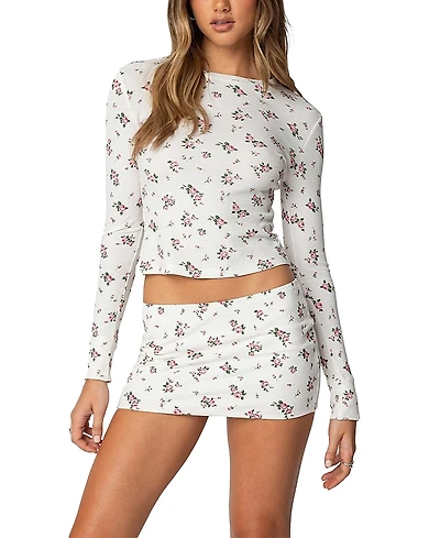 Edikted Melany Floral Waffle T Shirt