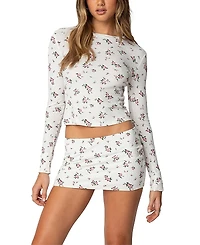 Edikted Melany Floral Waffle T Shirt