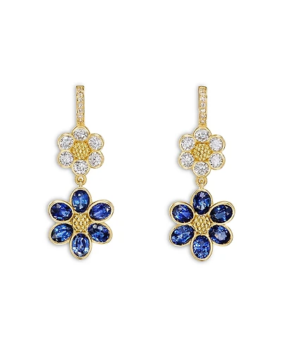 Temple St. Clair 18K Yellow Gold Fj Blue Sapphire & Diamond Fiori Flower Drop Earrings