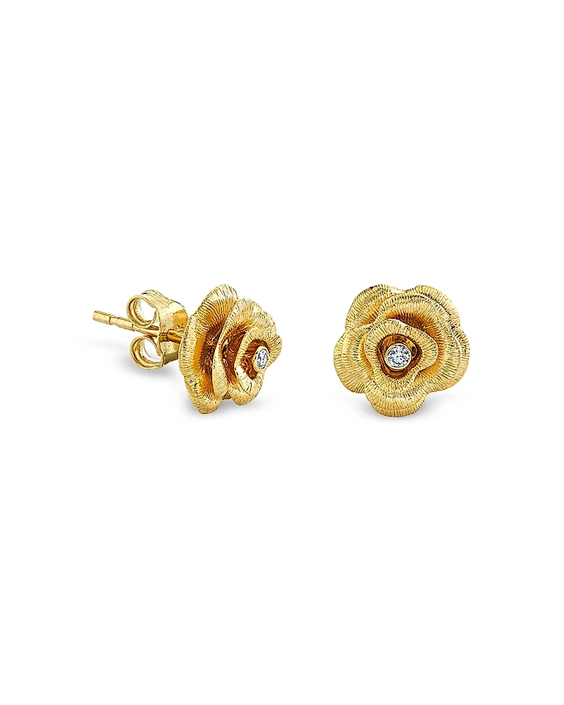 Sydney Evan 14K Yellow Gold Diamond Rose Stud Earrings