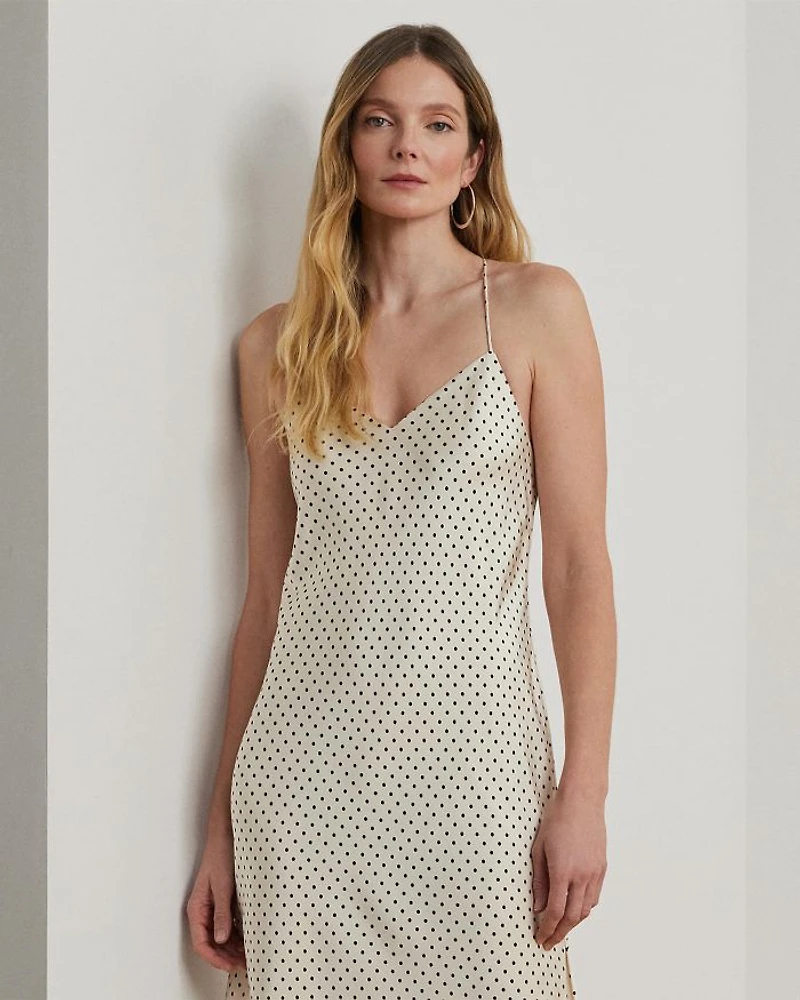 Polka Dot Satin Charmeuse Slip Dress