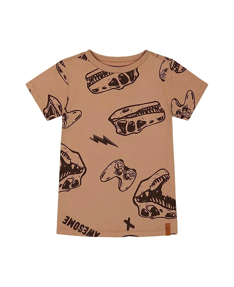 Deux par Boys' Printed Organic Dinos Cotton Tee - Little Kid