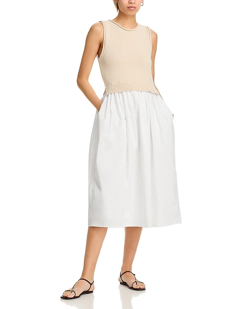 Aqua Mixed Media Poplin Midi Dress - Exclusive