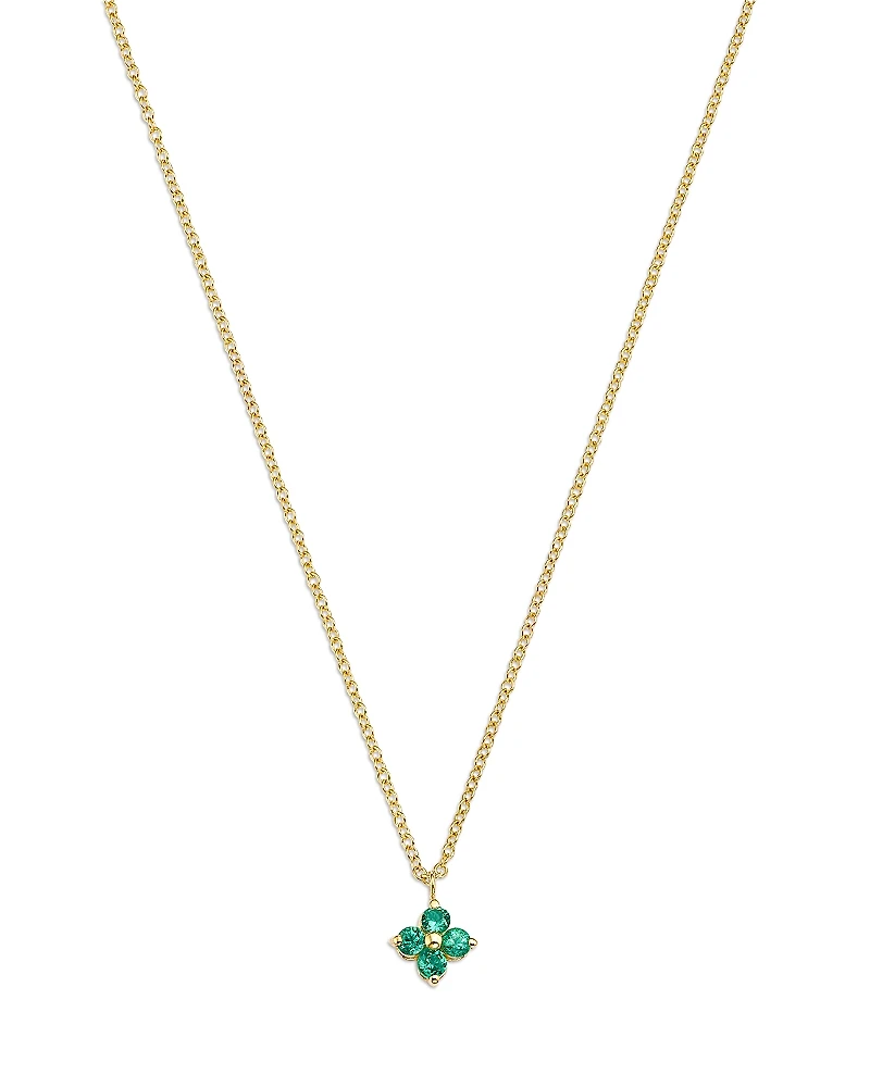 Zoe Chicco 14K Yellow Gold Emerald Gemstones Flower Cluster Pendant Necklace, 14-16