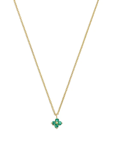 Zoe Chicco 14K Yellow Gold Emerald Gemstones Flower Cluster Pendant Necklace, 14-16