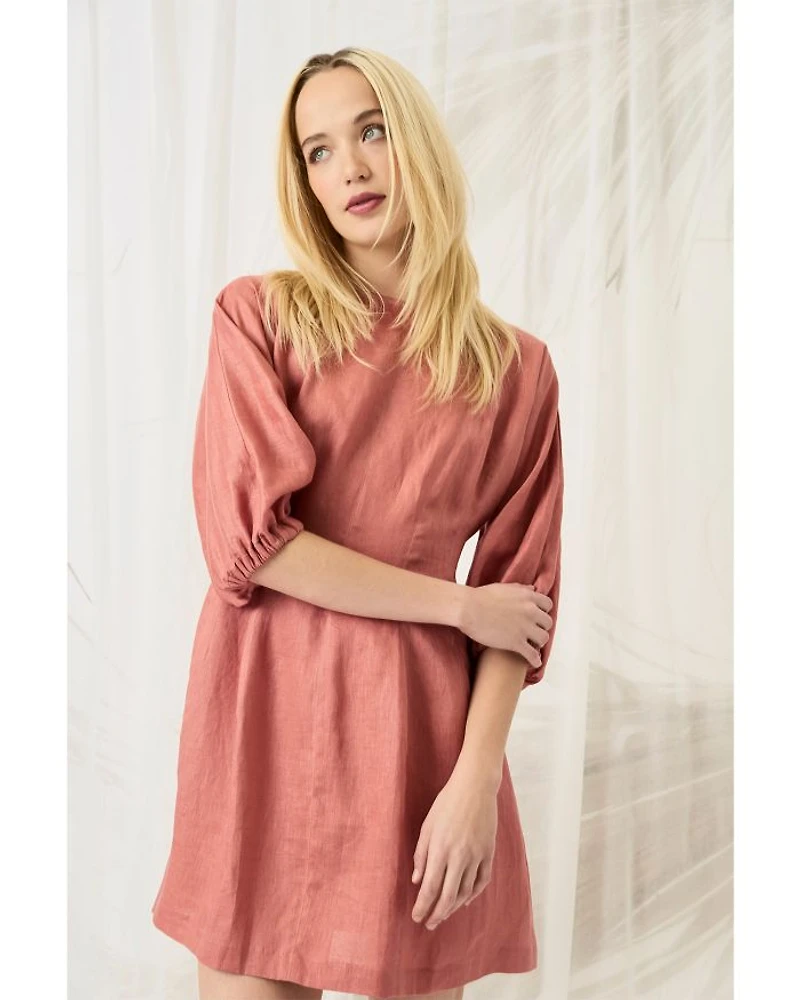 Linen Long Sleeve Mini Dress