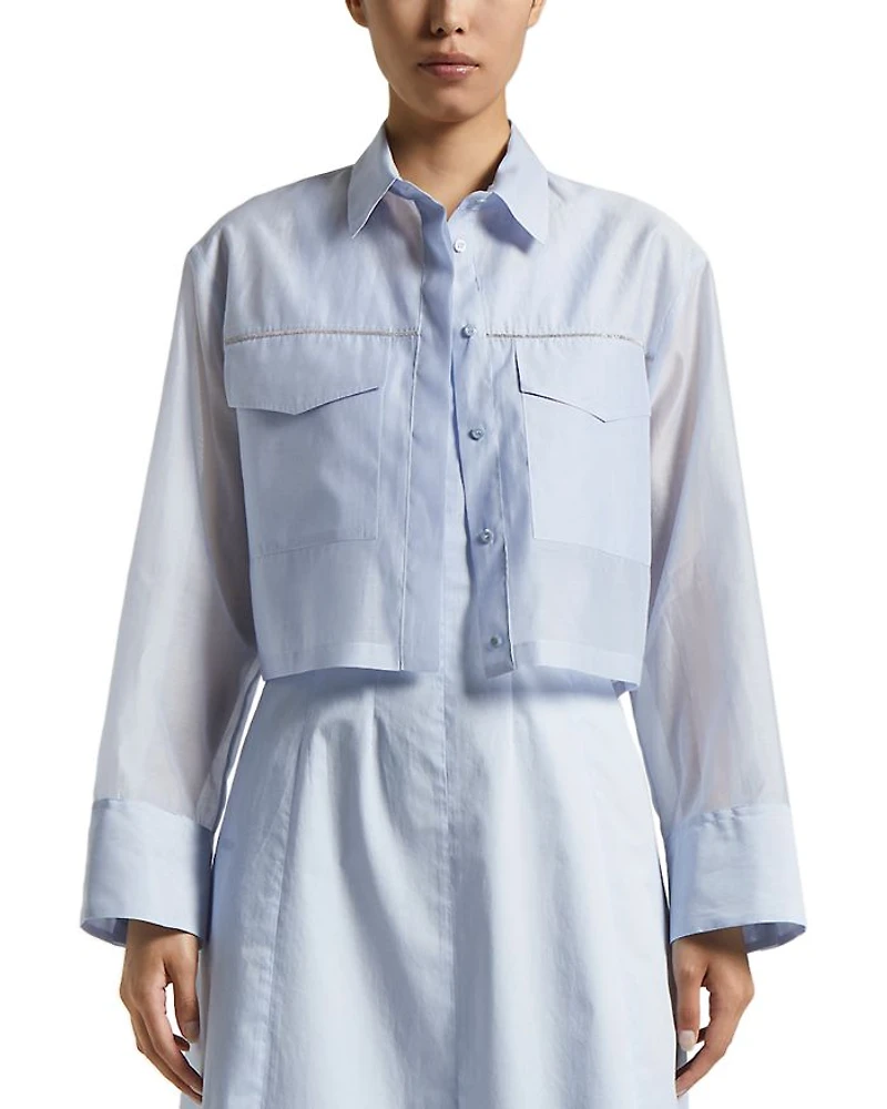 Cropped Flap Pocket Blouse