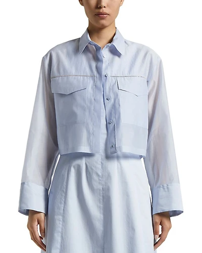 Cropped Flap Pocket Blouse
