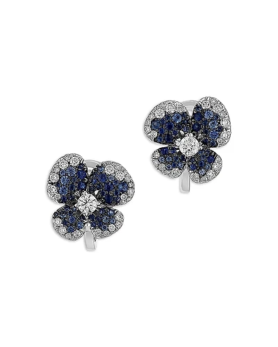 Miseno Jewelry 18K White Gold Ischia Ombre Clover Blue Sapphire & Diamond Stud Earrings
