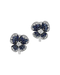 Miseno Jewelry 18K White Gold Ischia Ombre Clover Blue Sapphire & Diamond Stud Earrings