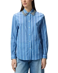 Rhinestone Collar Striped Blouse