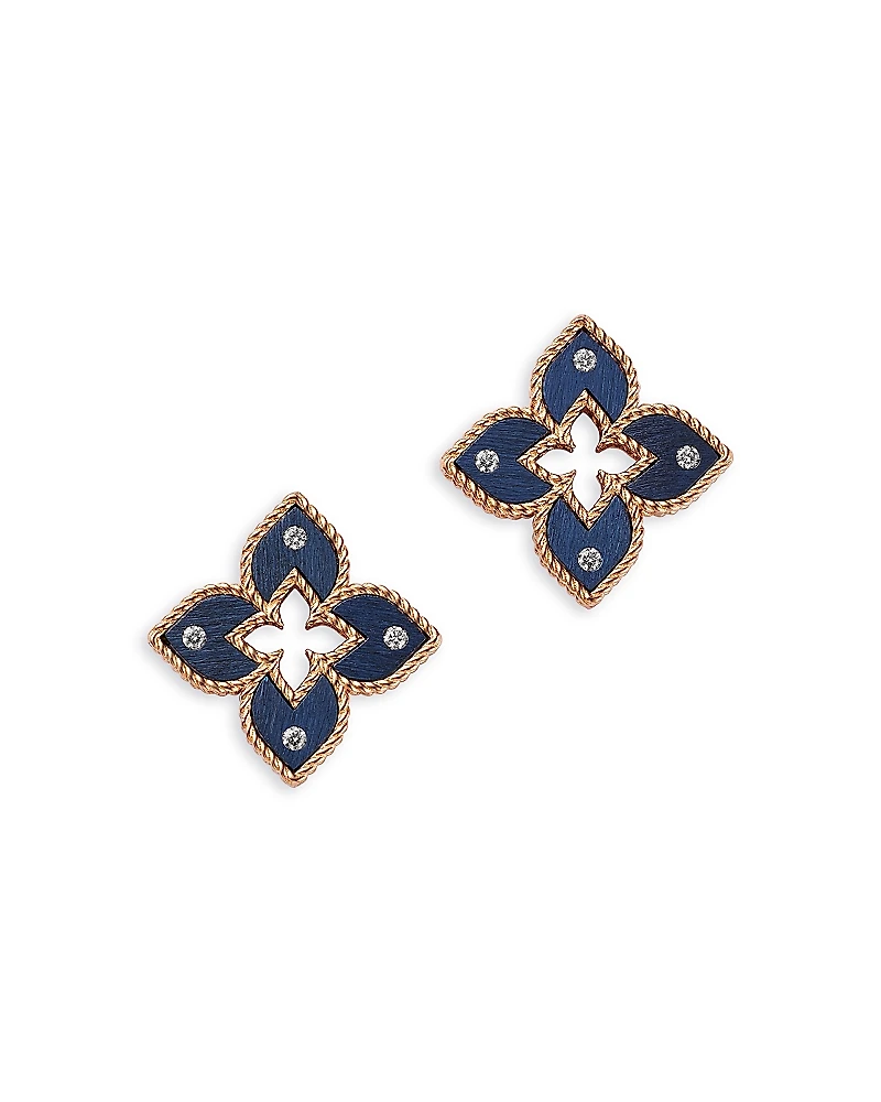 Roberto Coin 18K Rose Gold Venetian Princess Titanium Diamond Flower Stud Earrings