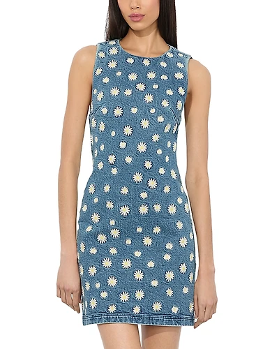 Alice and Olivia Wynell Embroidered Denim Mini Dress