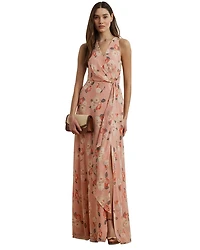 Floral Ruffle Trim Georgette Gown