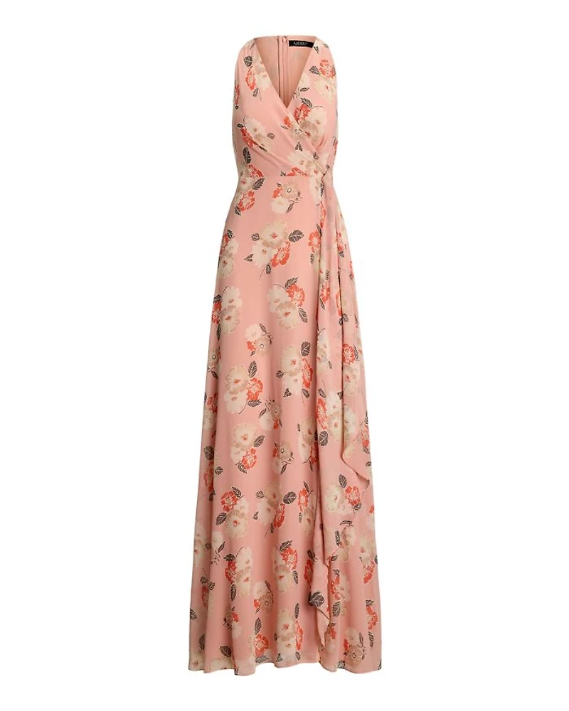 Floral Ruffle Trim Georgette Gown