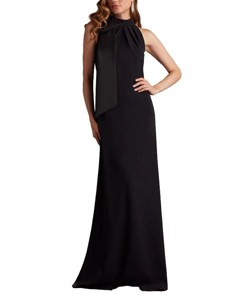Sims Taffeta Shoulder Bow Halter Gown