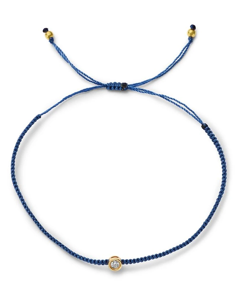 14K Yellow Gold Hilo Lab Grown Diamond Blue String Slider Bracelet