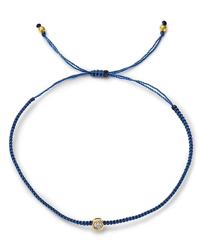 14K Yellow Gold Hilo Lab Grown Diamond Blue String Slider Bracelet