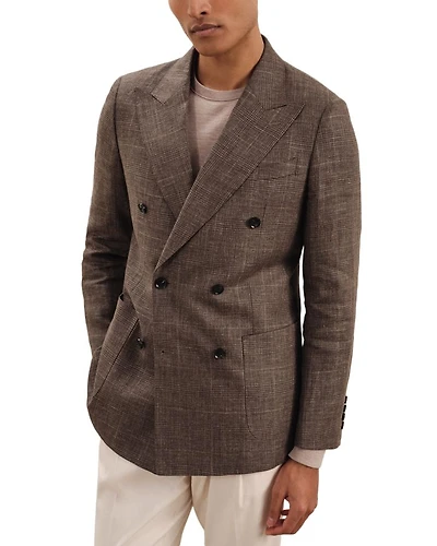 Ramsay Double Breasted Peak Check Linen Blazer