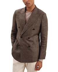 Ramsay Double Breasted Peak Check Linen Blazer