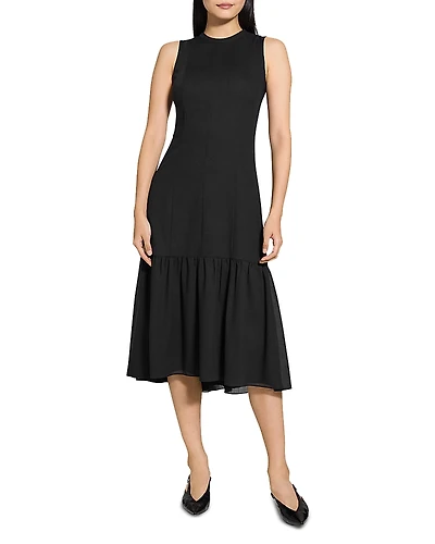 Theory Tie Neck Tiered Midi Dress