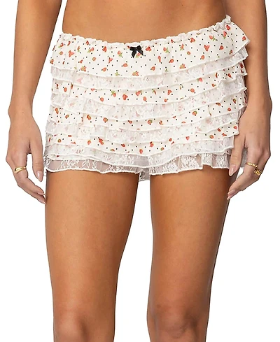 Edikted Berry & Dot Lacey Ruffled Shorts
