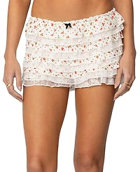 Edikted Berry & Dot Lacey Ruffled Shorts